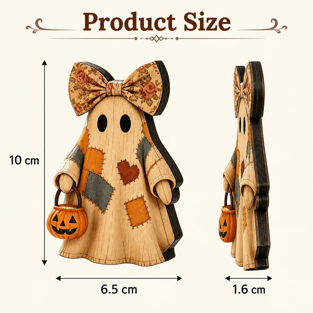Wooden Halloween Ghost & Pumpkin Rustic Table Decor Ornament