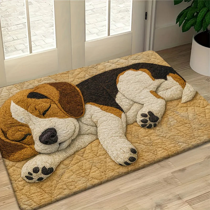 Fluffy Beagle Dog Non-Slip Kitchen Rug & Entryway Mat