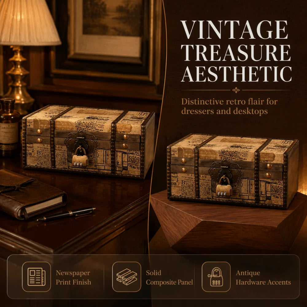Vintage Wooden Jewelry Box – Lockable Treasure Chest Storage