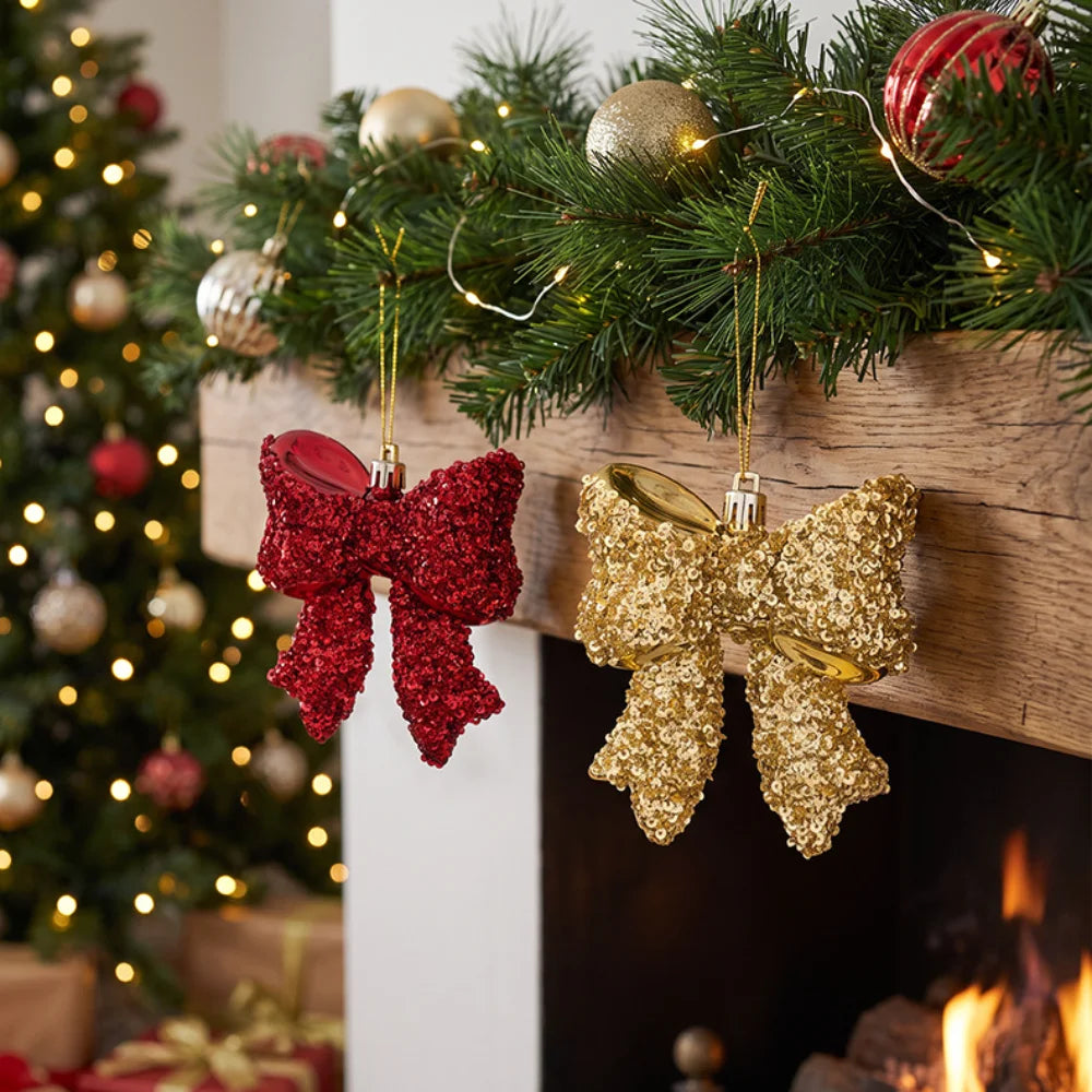 Christmas Bow Hanging Ornament – Classic Plastic Holiday Decor