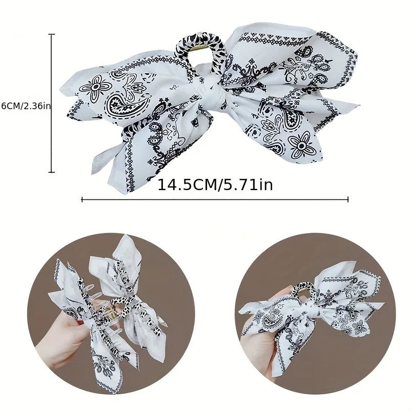 Double-Sided Cashew Flower Bow Shark Clip & Ponytail Headband