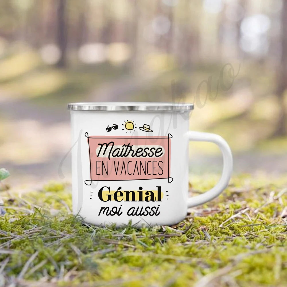 Vacation Print Enamel Coffee Mug | Teacher's Day Gift