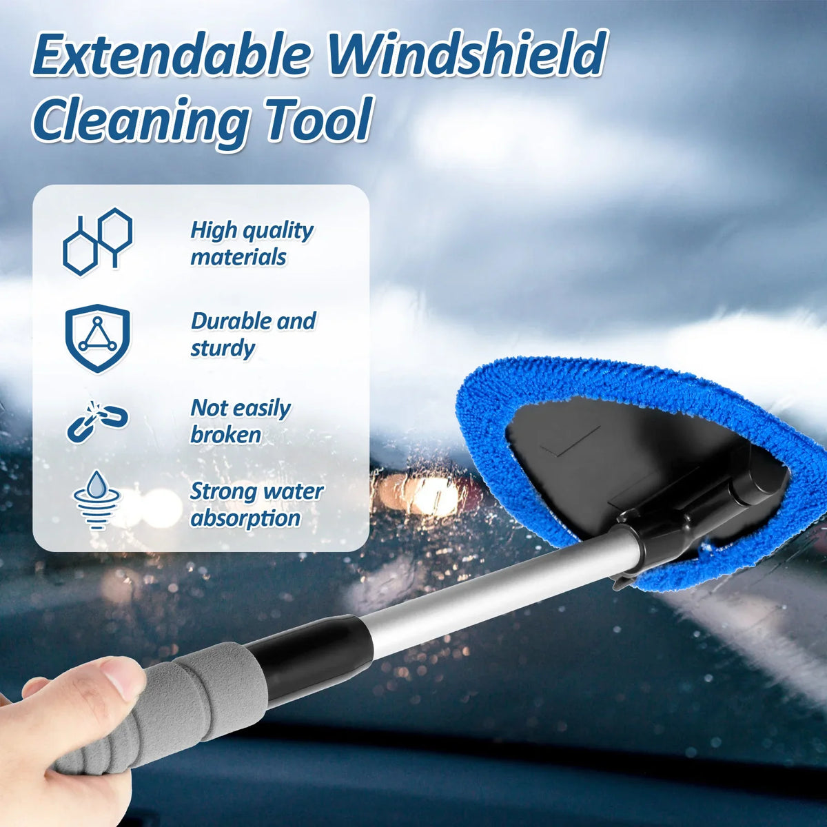Car Windshield Cleaner – 18.5" Adjustable Handle & 180° Rotating Head