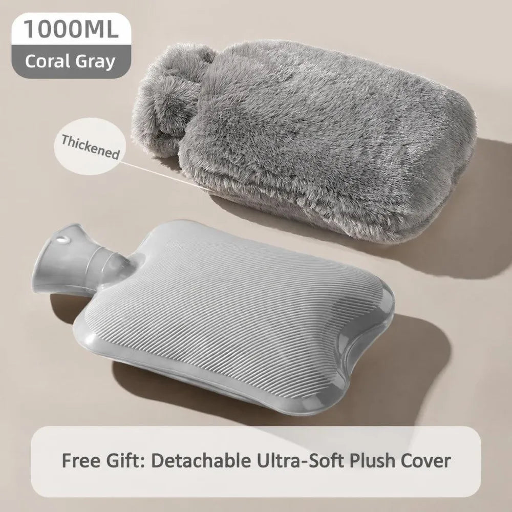 Hot Water Bottle 1000ml/2000ml with Faux Rabbit Fur Cover