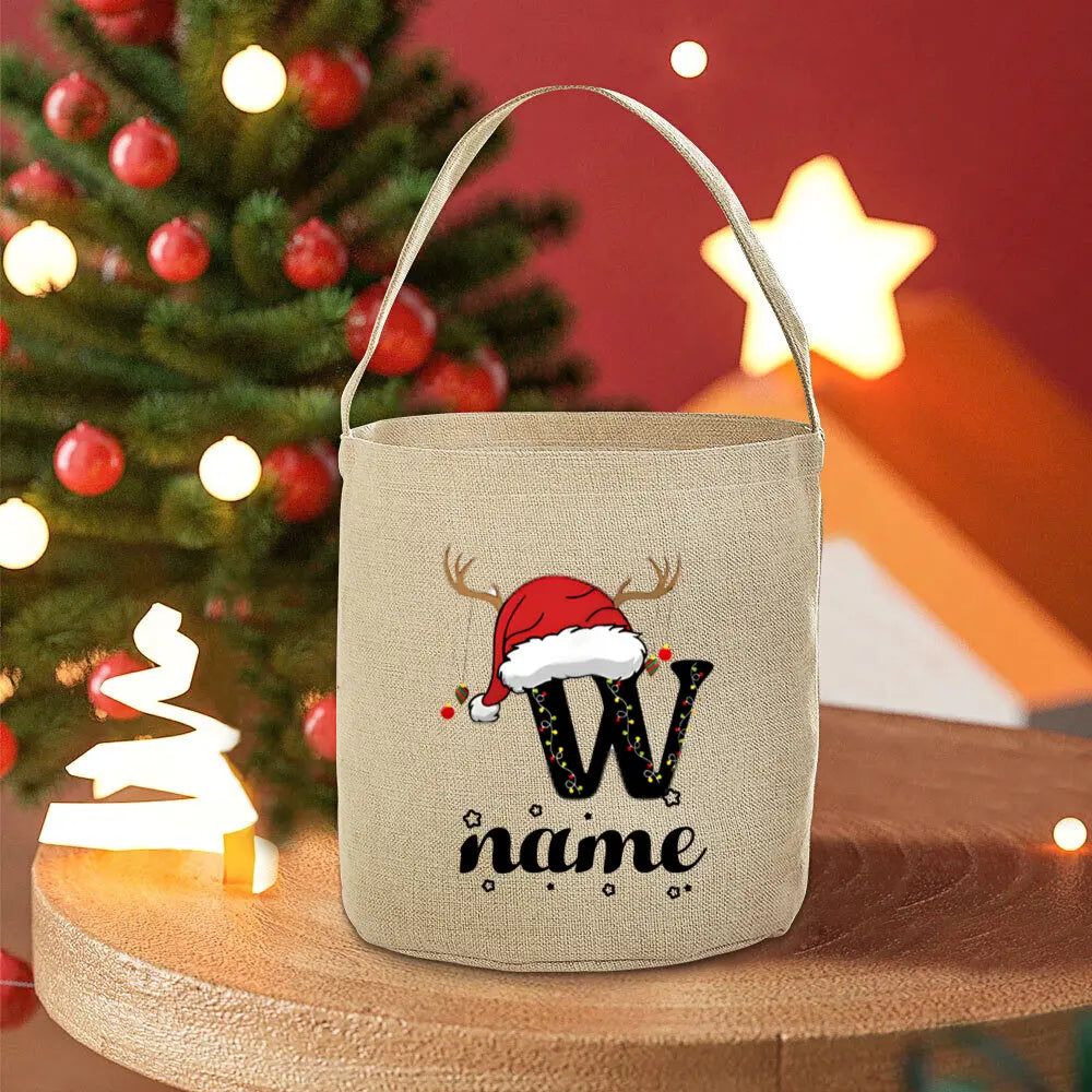 Personalized Name Christmas Sack Bag – Jute Tote for Kids