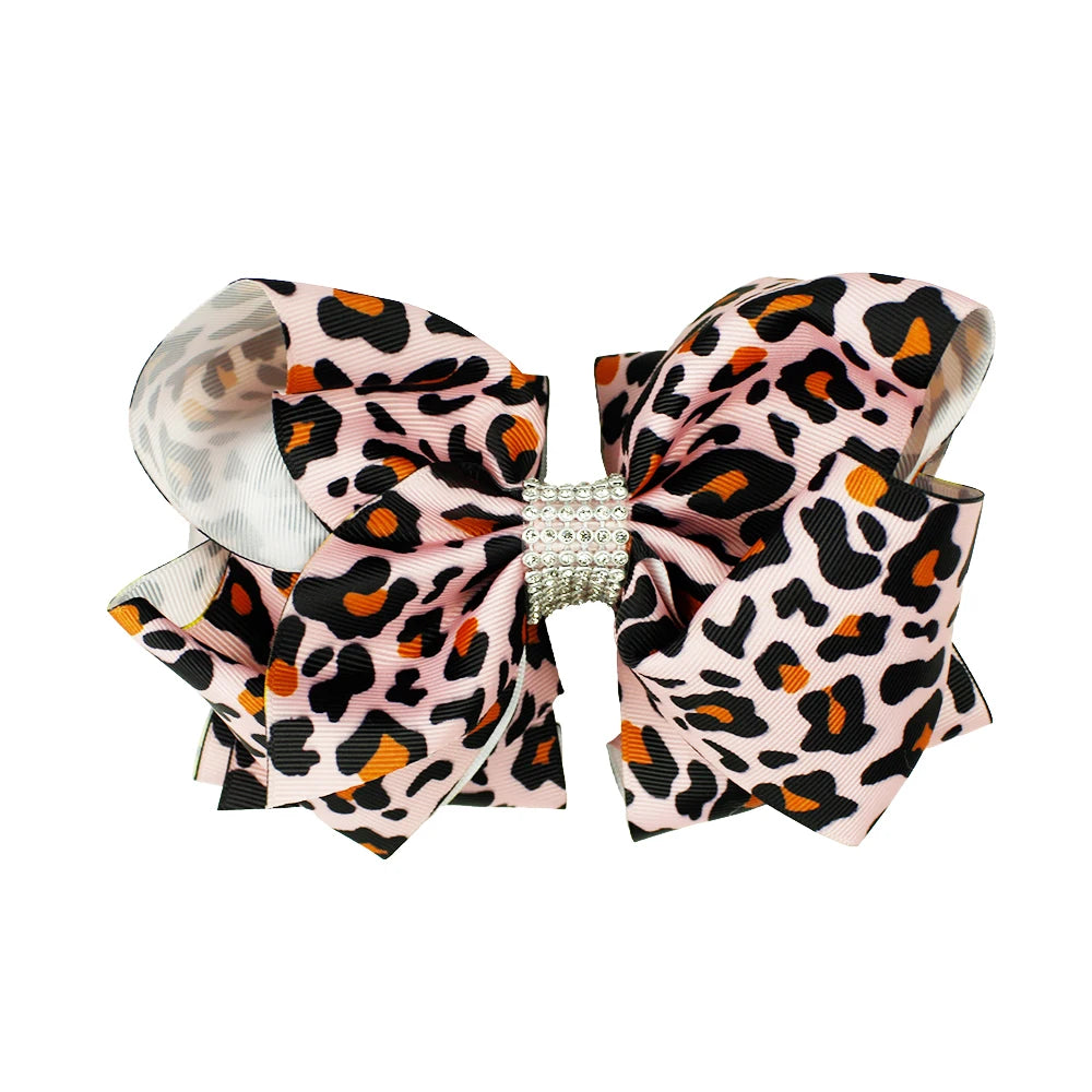 6-Inch Leopard Print Hair Bows & Butterfly Clips for Girls