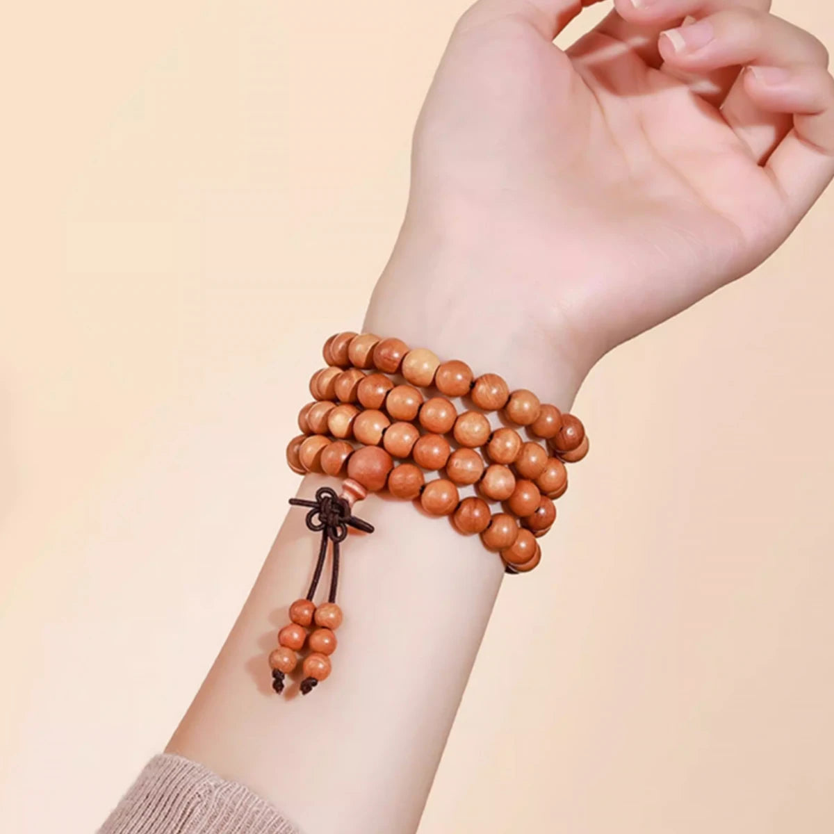 Natural Peach Wood 108 Beads Mala Bracelet | Unisex Spiritual Gift