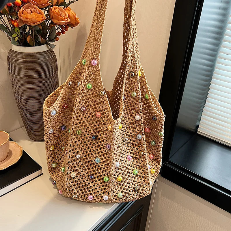 Handmade Knitted Woven Crossbody Bucket Handbag for Women