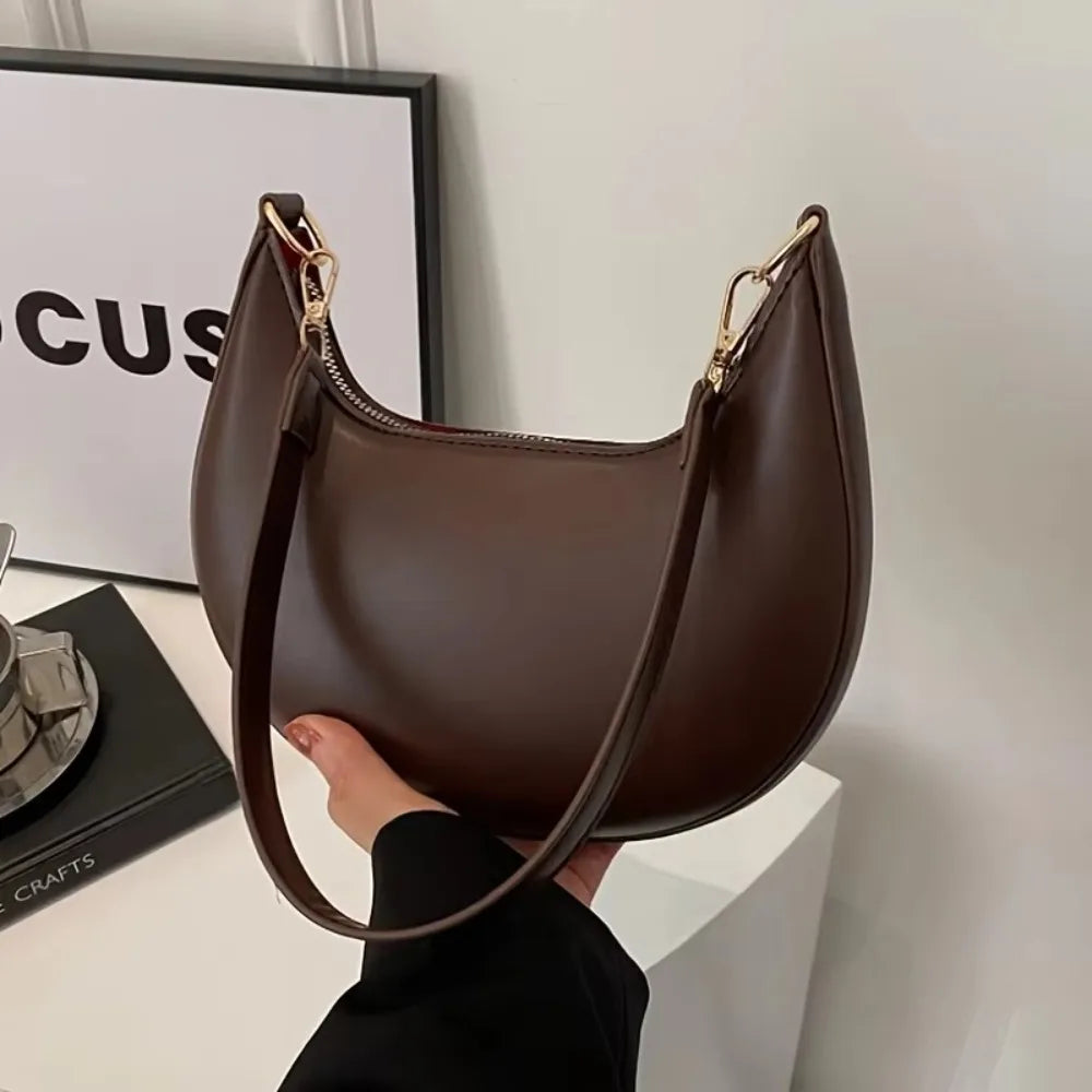Women's PU Leather Moon-Shaped Shoulder Tote Bag | Large Capacity