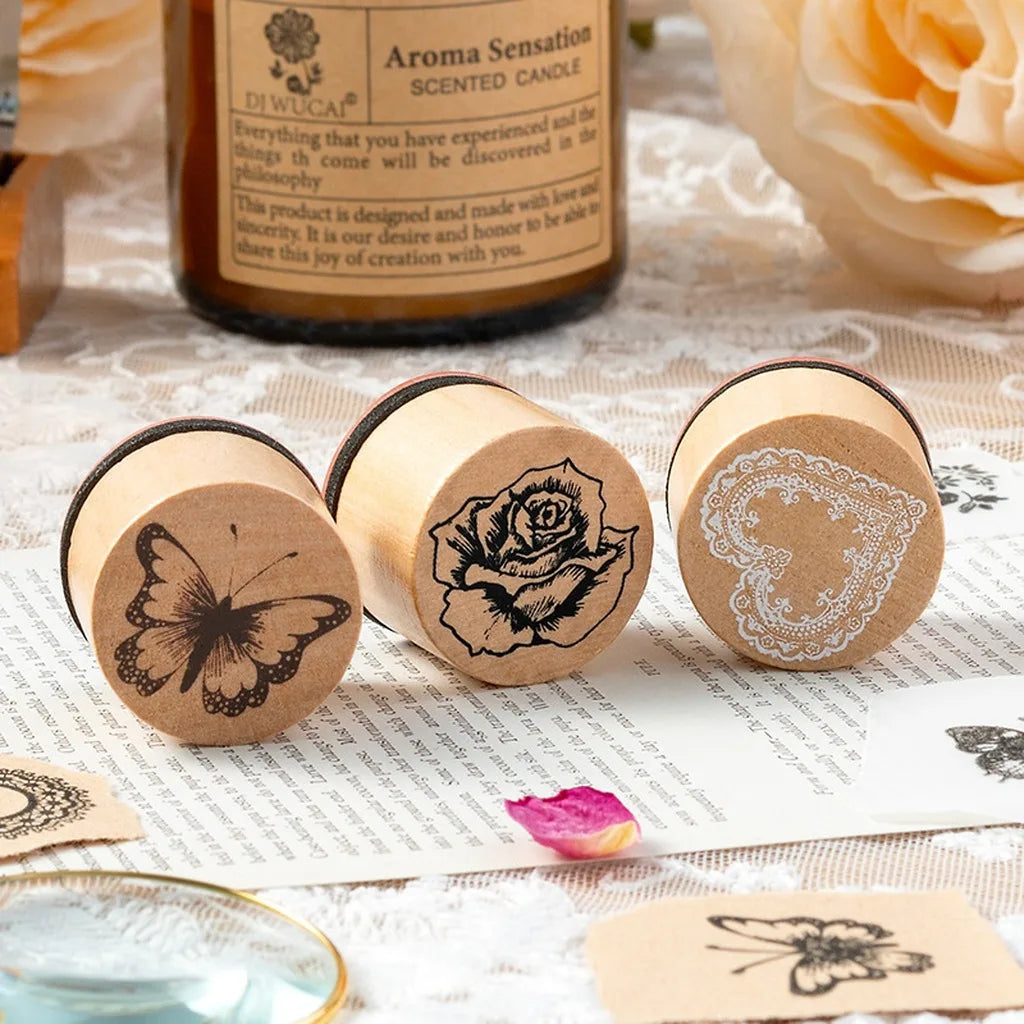 Butterfly Floral Wooden Rubber Stamp Set – 8pc + Ink Pad