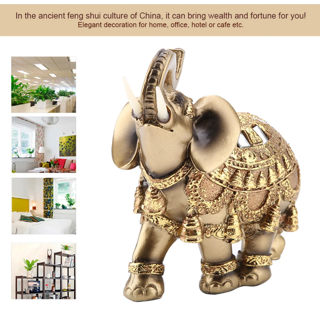 Golden Feng Shui Elephant Statue – Lucky Wealth Figurine