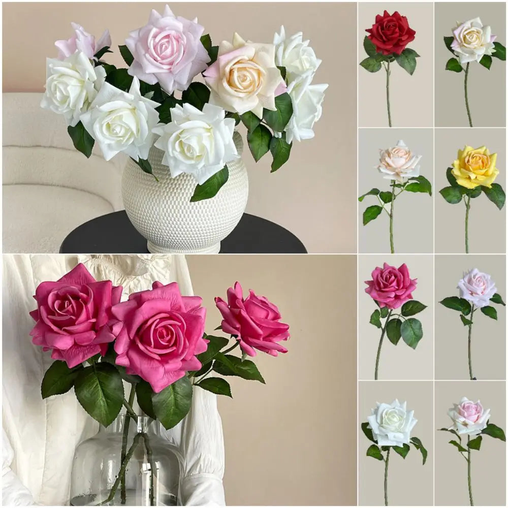Real Touch Artificial Rose Single Stem – Multicolor Silk Flower