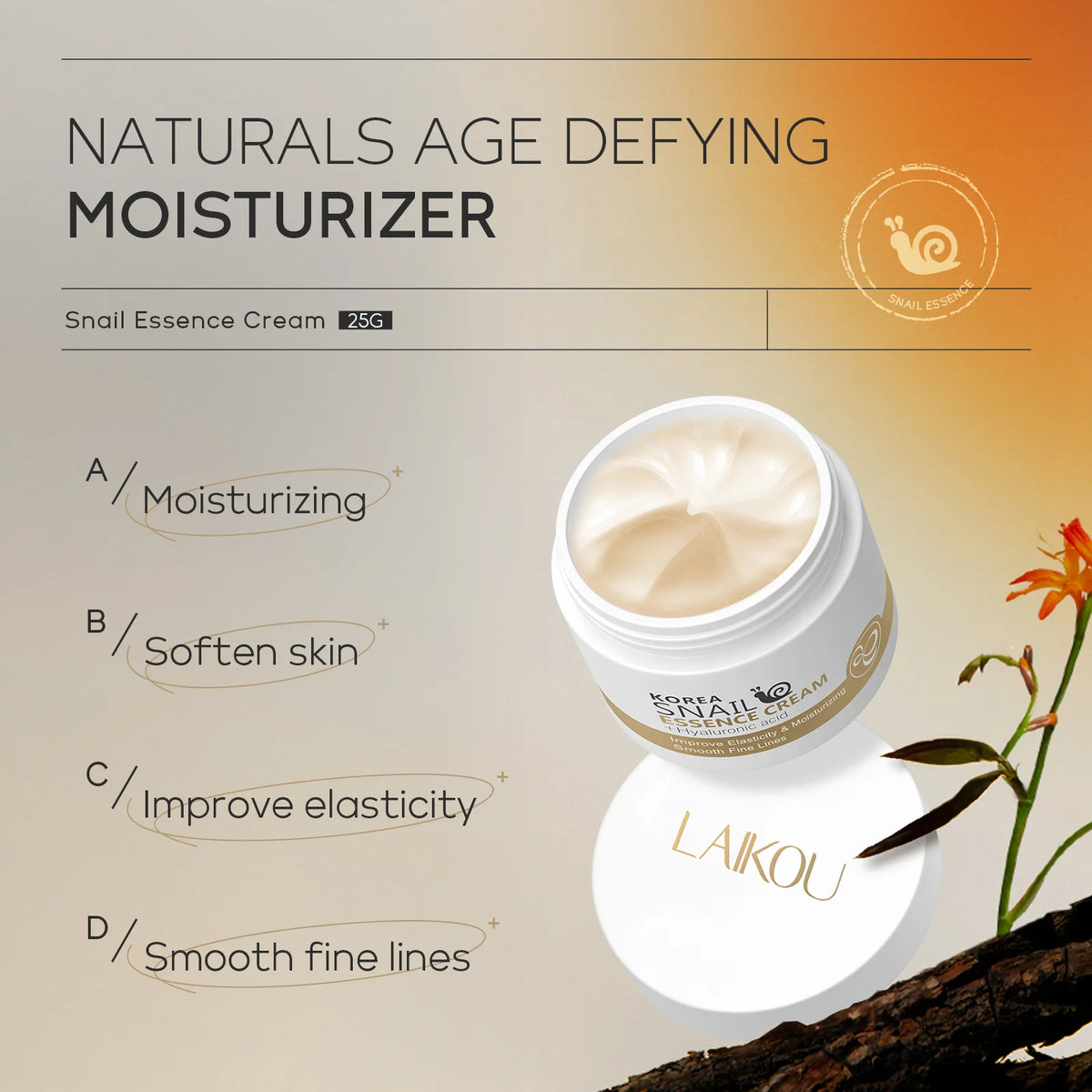 LAIKOU Snail Face Cream – Hyaluronic Acid Day Moisturizer