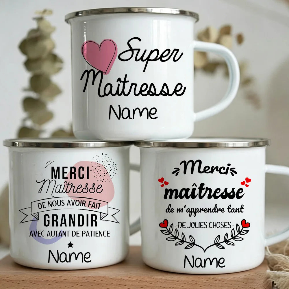 Personalized Merci Maîtresse Enamel Mug | Teacher Thank You Gift
