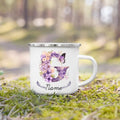 Personalized Floral Initial Enamel Mug | Custom Name Coffee Cup