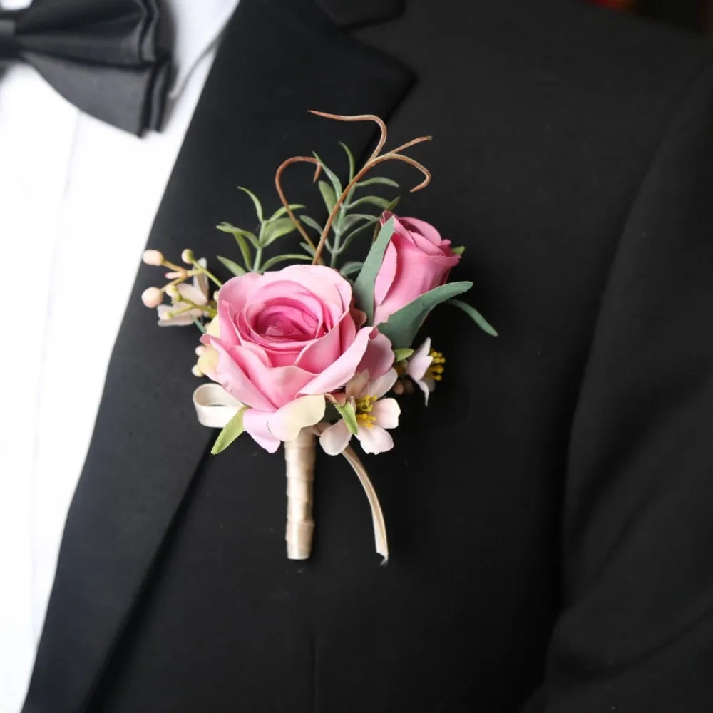 Silk Rose Boutonniere & Wrist Corsage – Wedding Accessories
