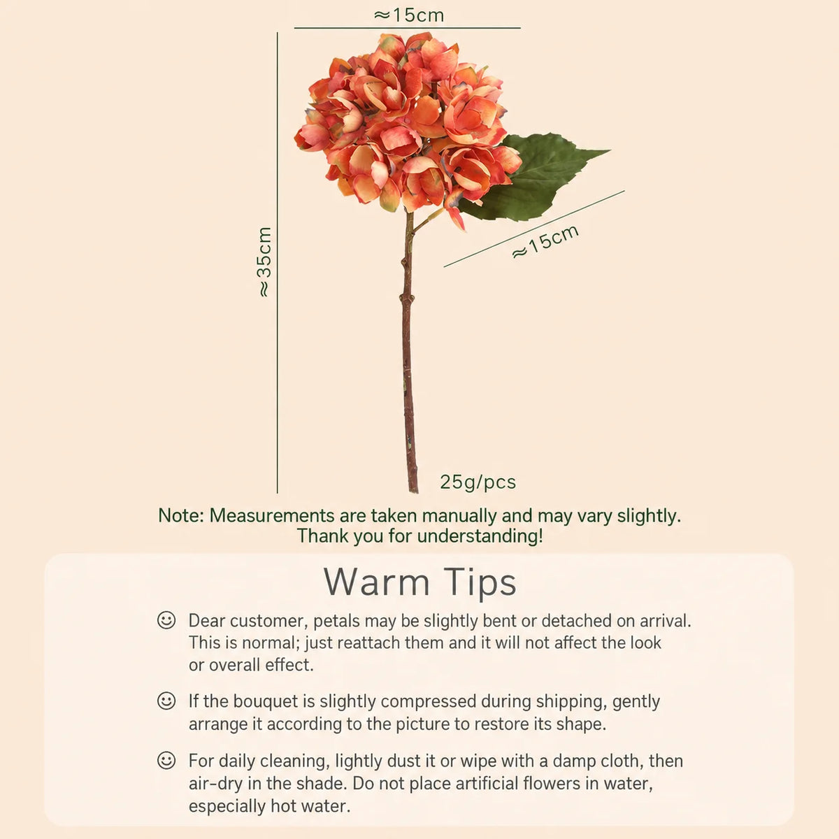 Silk Artificial Hydrangea Single Stem – 14 Colors | Fake Flower