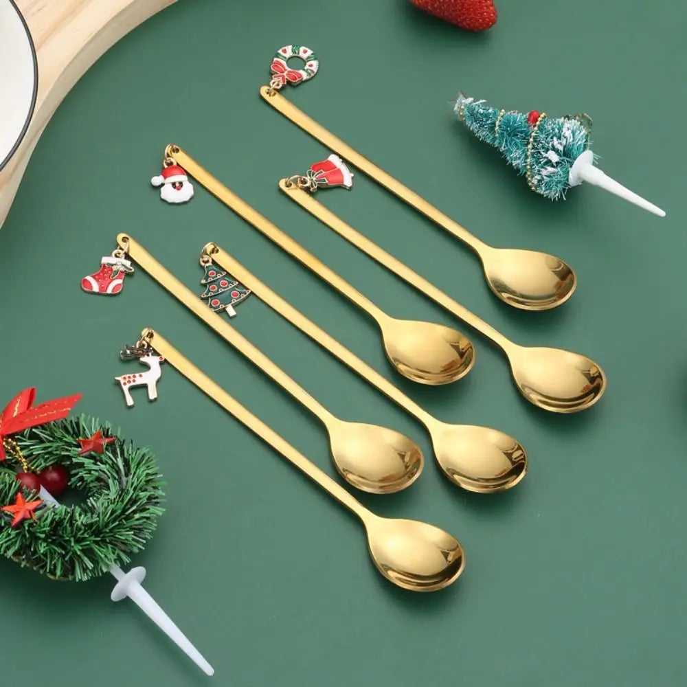 Christmas Coffee Spoon Set – Stainless Steel Holiday Pendants