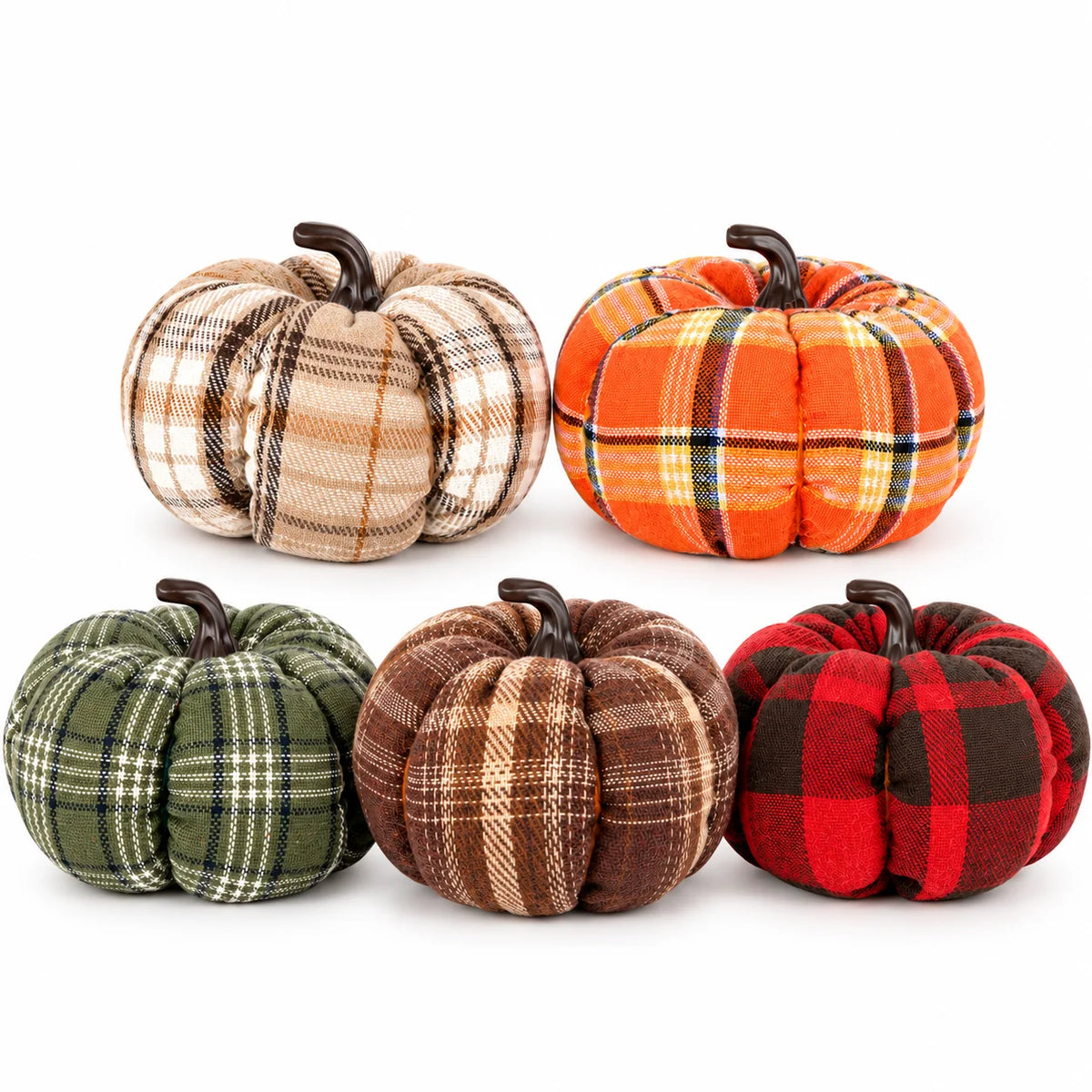 Plaid Fabric Mini Pumpkin Decor – Rustic Fall & Halloween Ornament