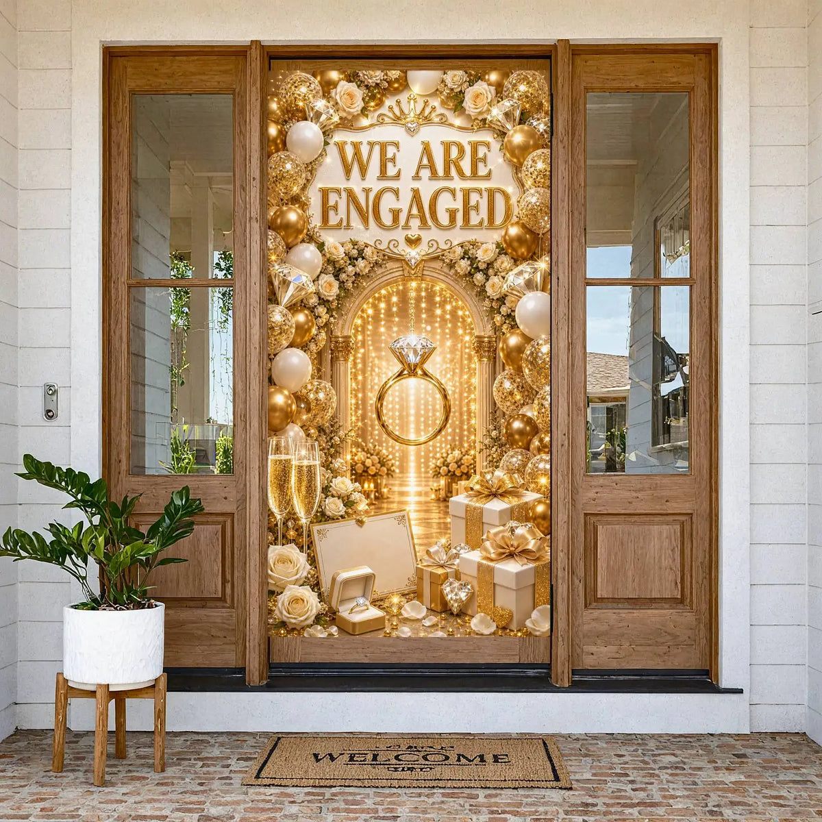 Sparkly "We Are Engaged" Banner – Engagement Photo Backdrop