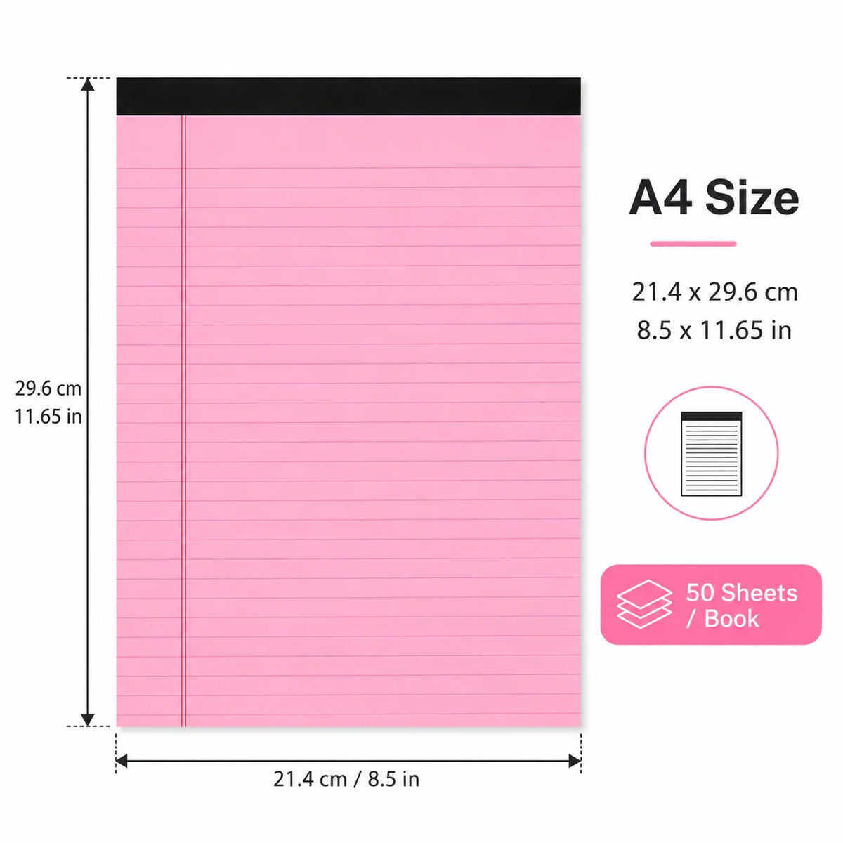 Set of 4 A4 Lined Tear-Off Notepads – Pastel Colors, 50 Sheets