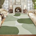 Modern Abstract Area Rug – Sage Green Non-Slip Washable Mat