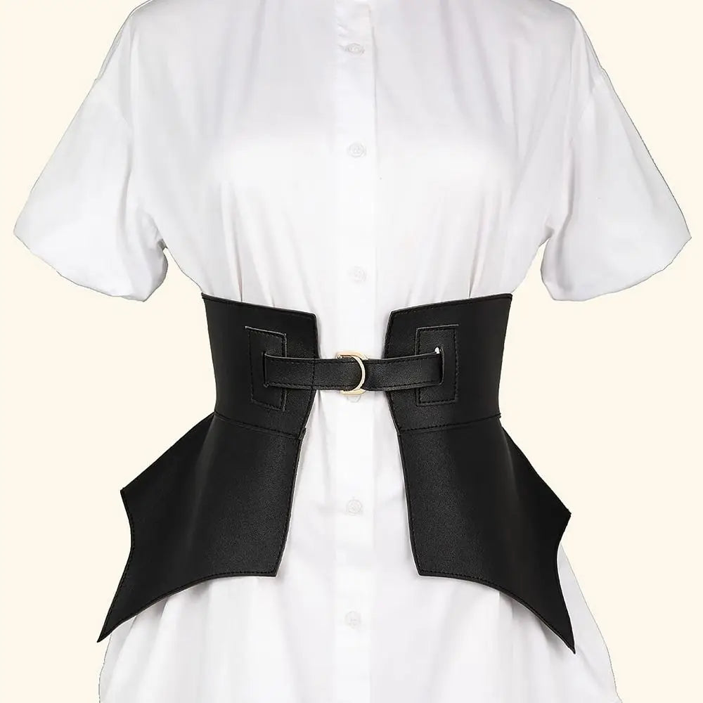 Women's Elastic Faux Leather Wide Corset Waist Belt Cummerbund