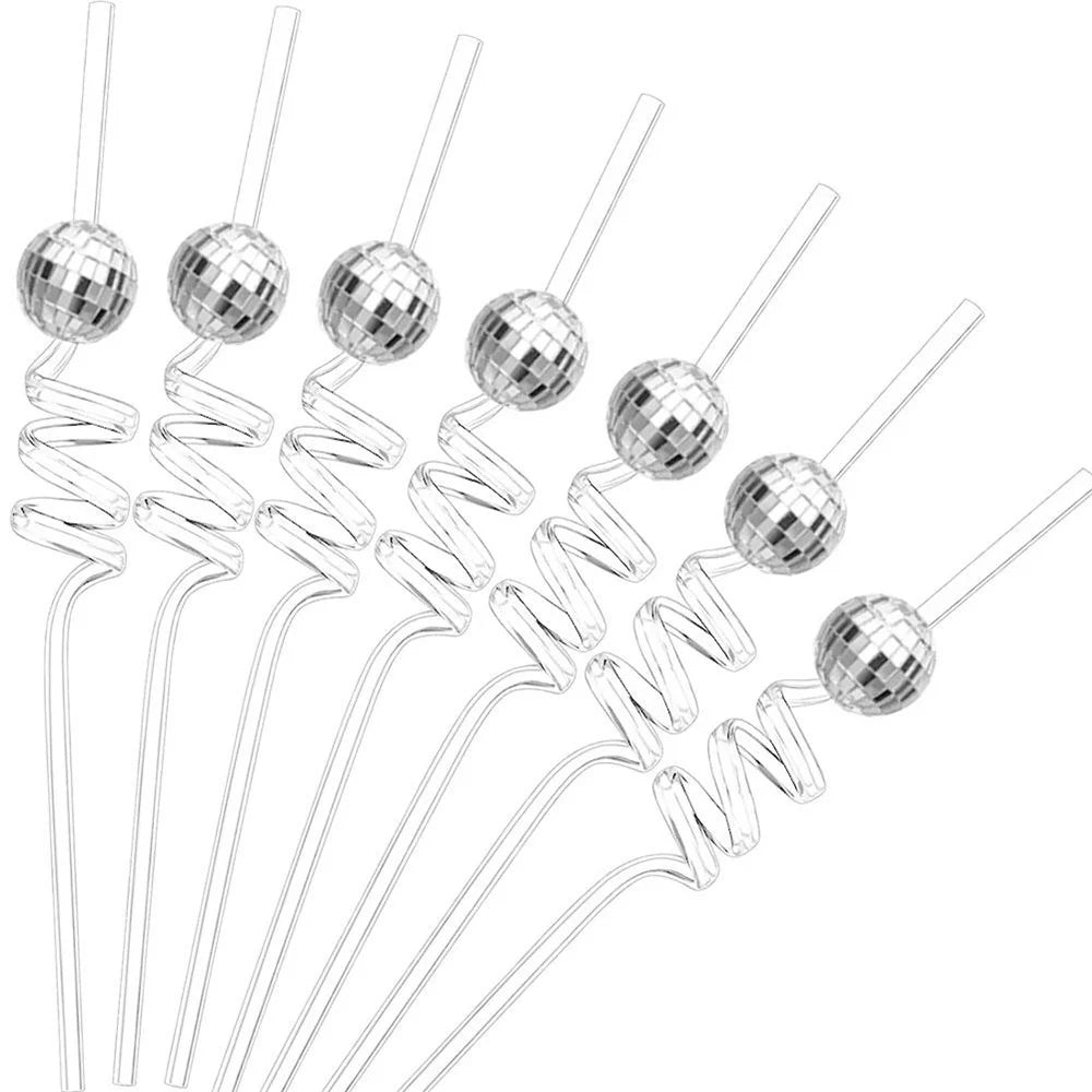 Mini Mirror Disco Ball Straw – Silver Party Decoration