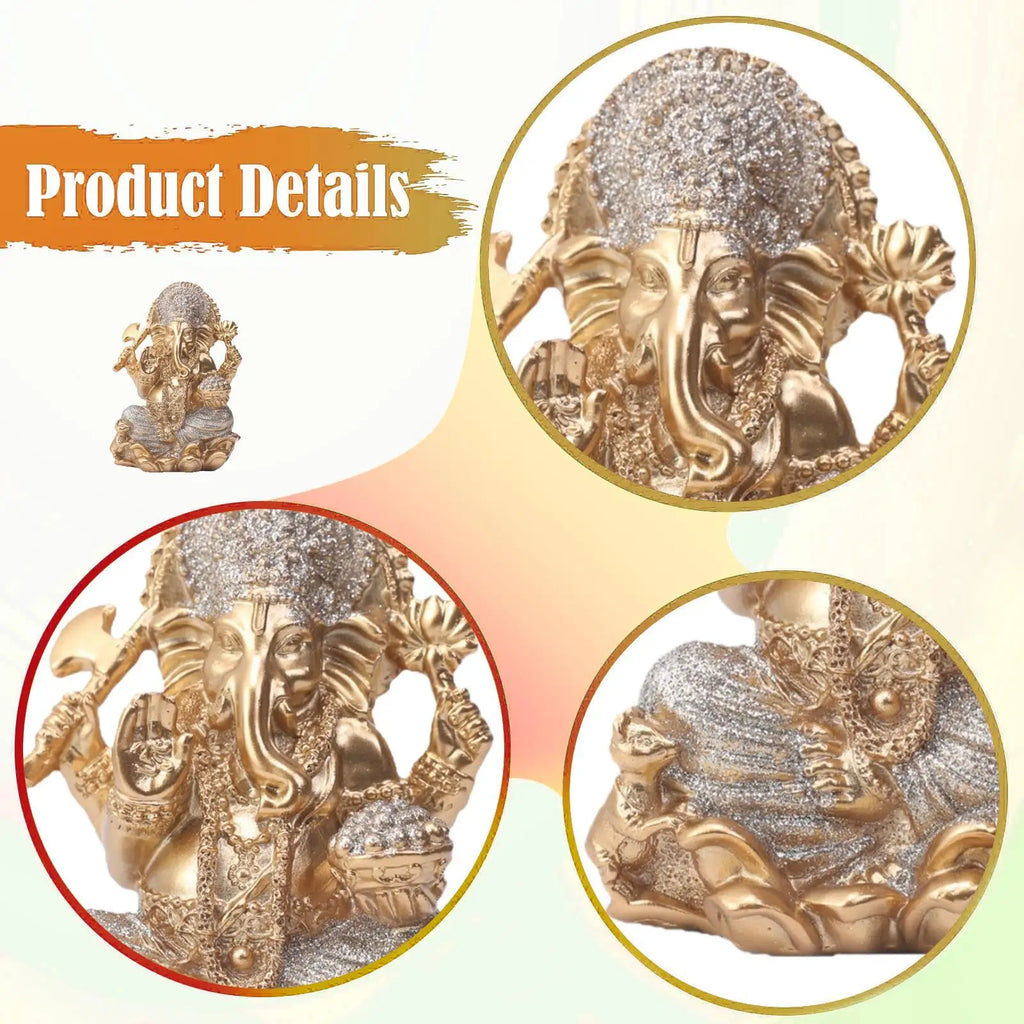 Gold Ganesha Resin Statue – Hindu Elephant God Figurine Decor