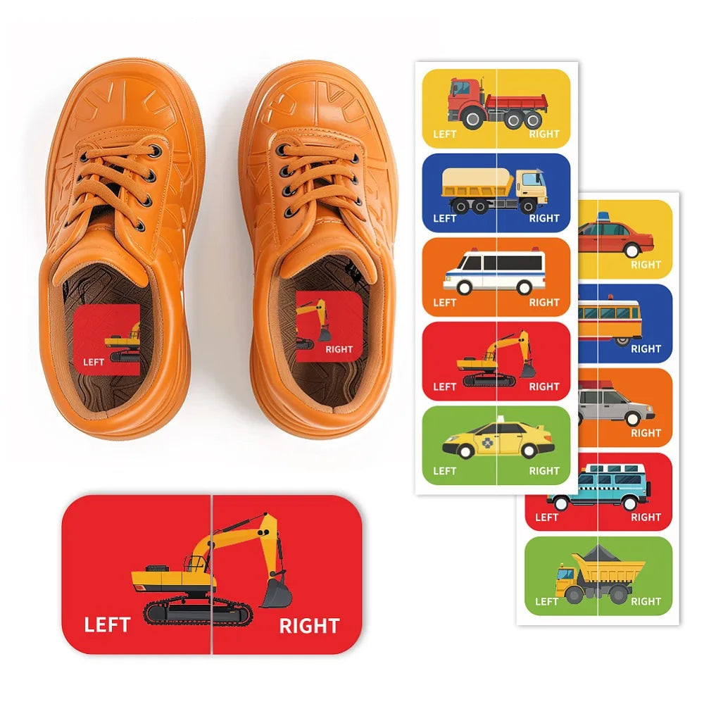 Left Right Shoe Stickers for Kids – 100pcs Car Pattern Labels
