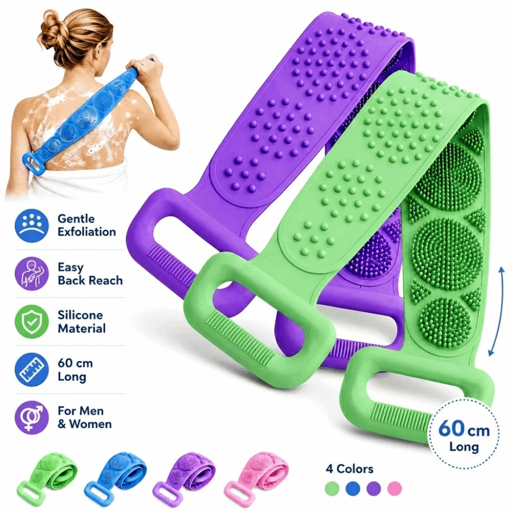 Double-Sided Silicone Back Scrubber Belt | 60cm Bath Brush