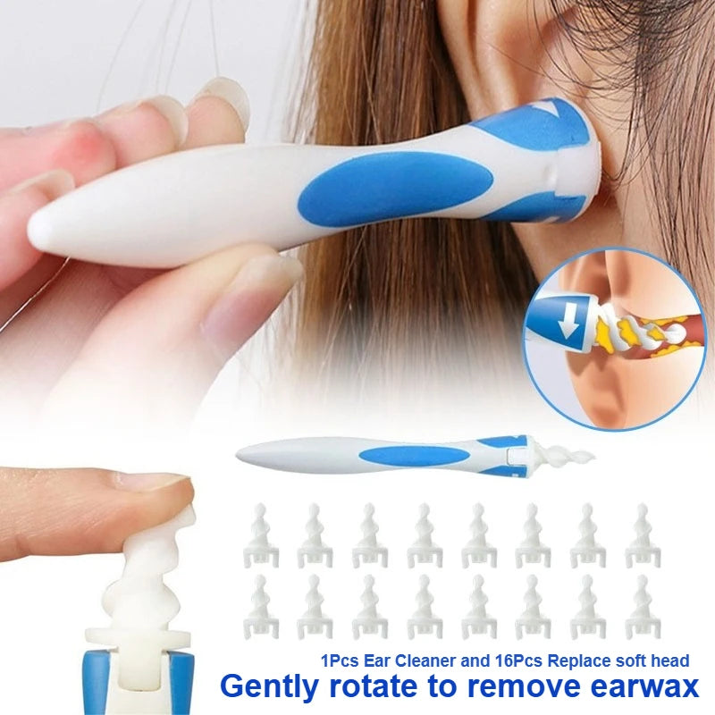 Spiral Silicone Ear Cleaner Set – 16 Soft Replacement Heads