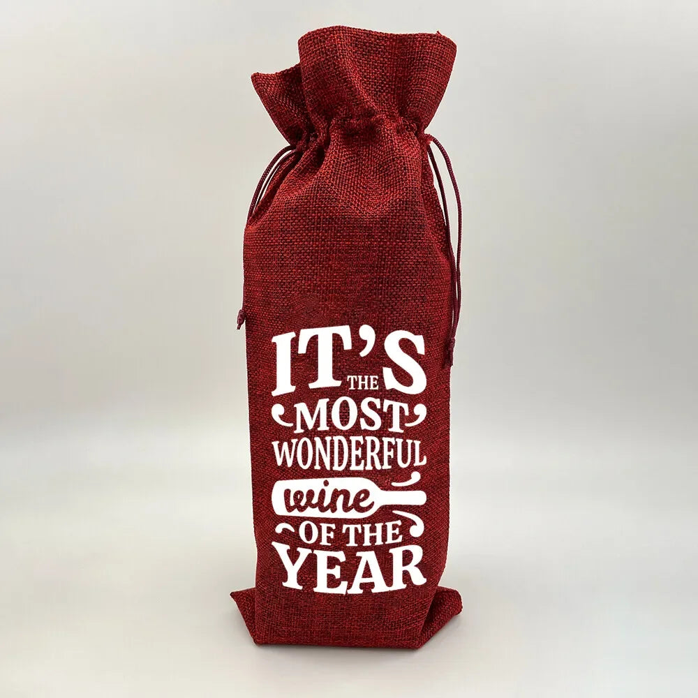 Wine Print Burlap Drawstring Bag – Reusable Eco Gift Pouch