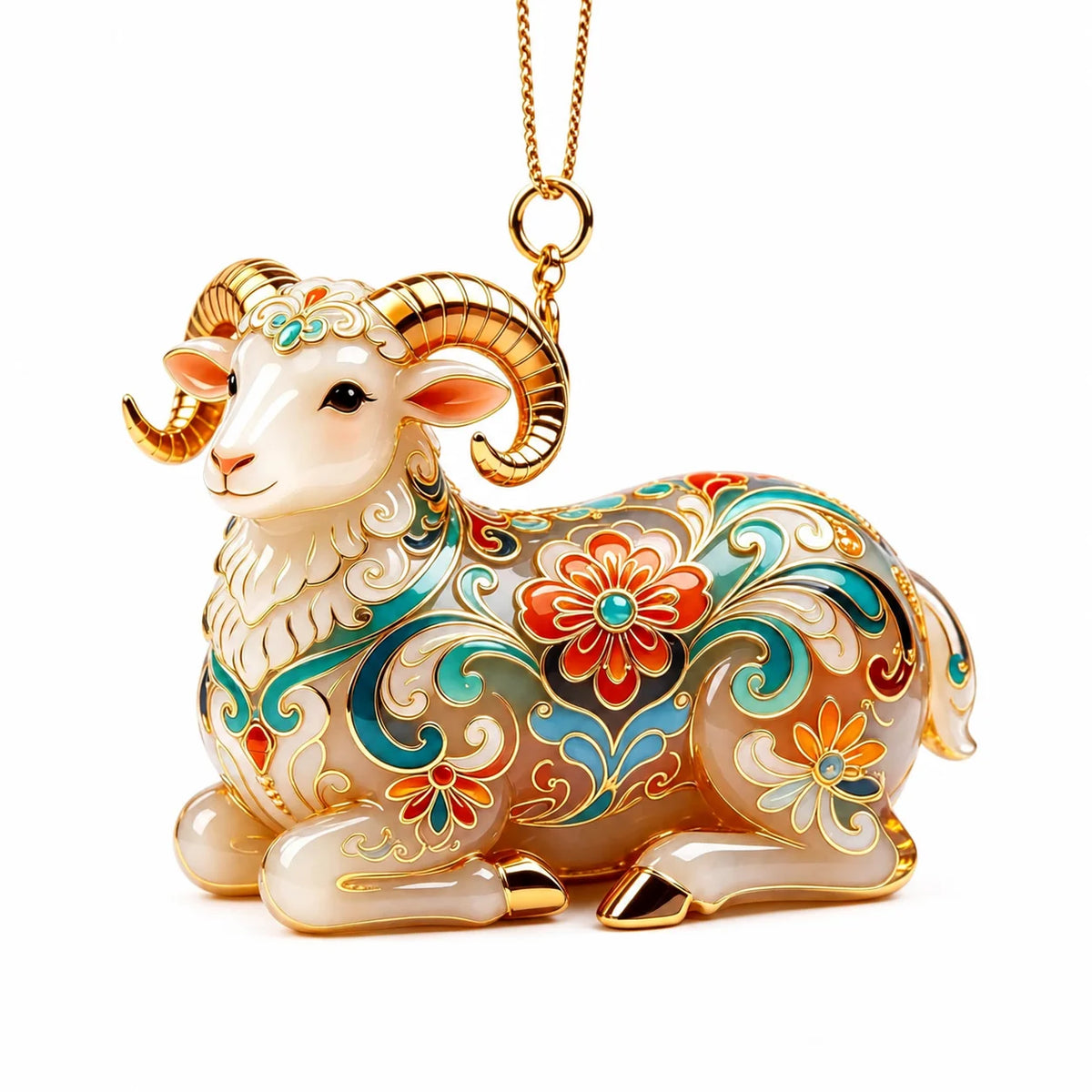 Ornate Floral Sheep Acrylic Christmas Tree Hanging Ornament