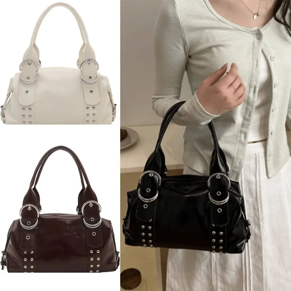 Y2K PU Leather Rivet Shoulder Bag – Women's Fashion Tote