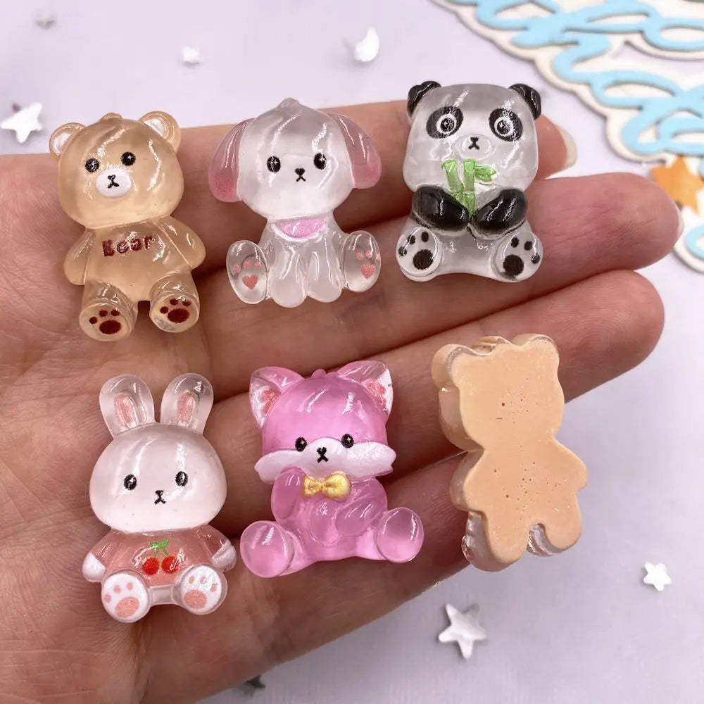 10PCS Kawaii Resin Flatback Figurines – Panda Rabbit Fox Bear