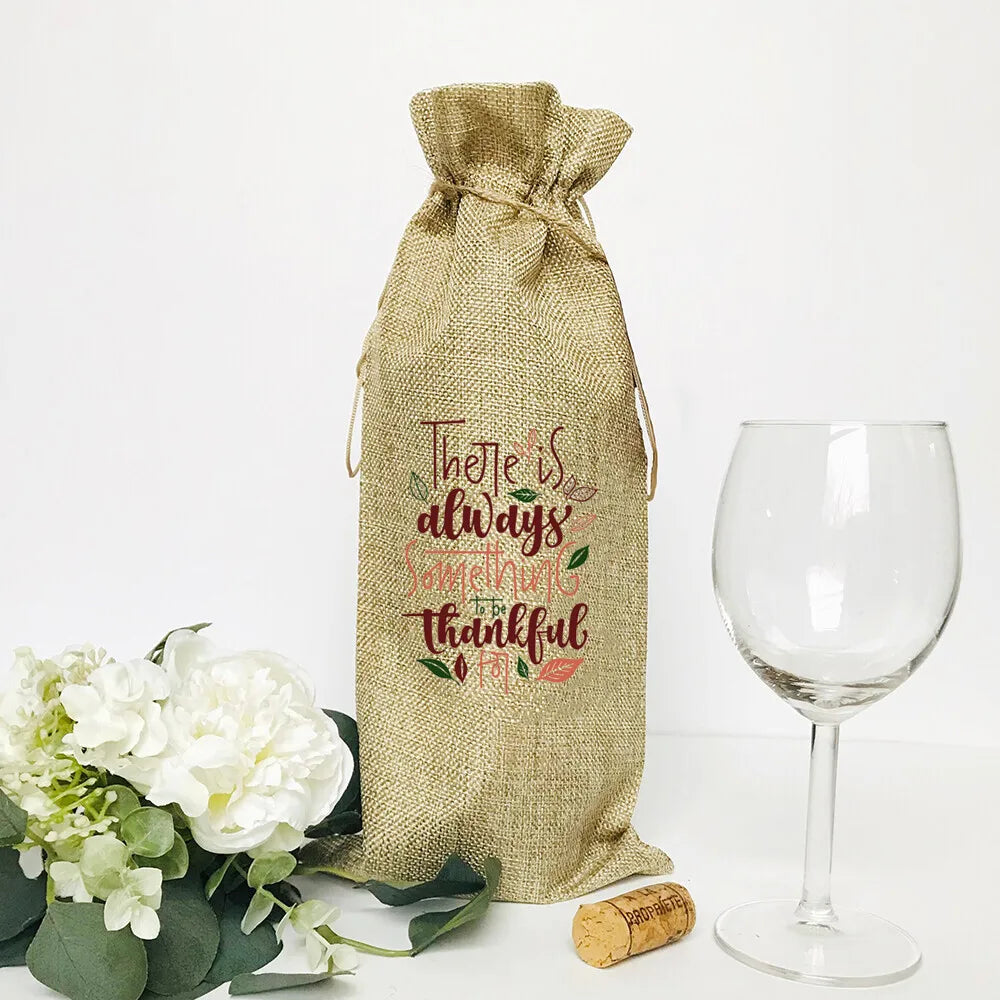 Thankful Grateful Blessed Burlap Wine Bottle Gift Bags