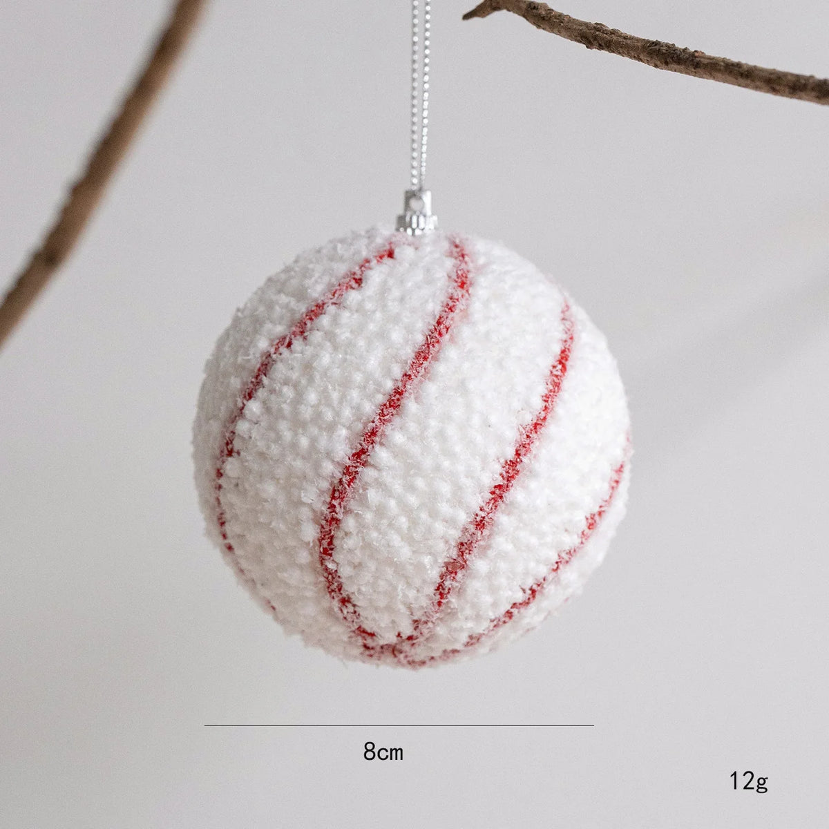 White Foam Christmas Ball Ornament 8cm | Glitter Snowball Decor