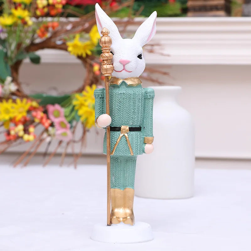 Resin Easter Bunny Statue with Scepter | Spring Tabletop Decor