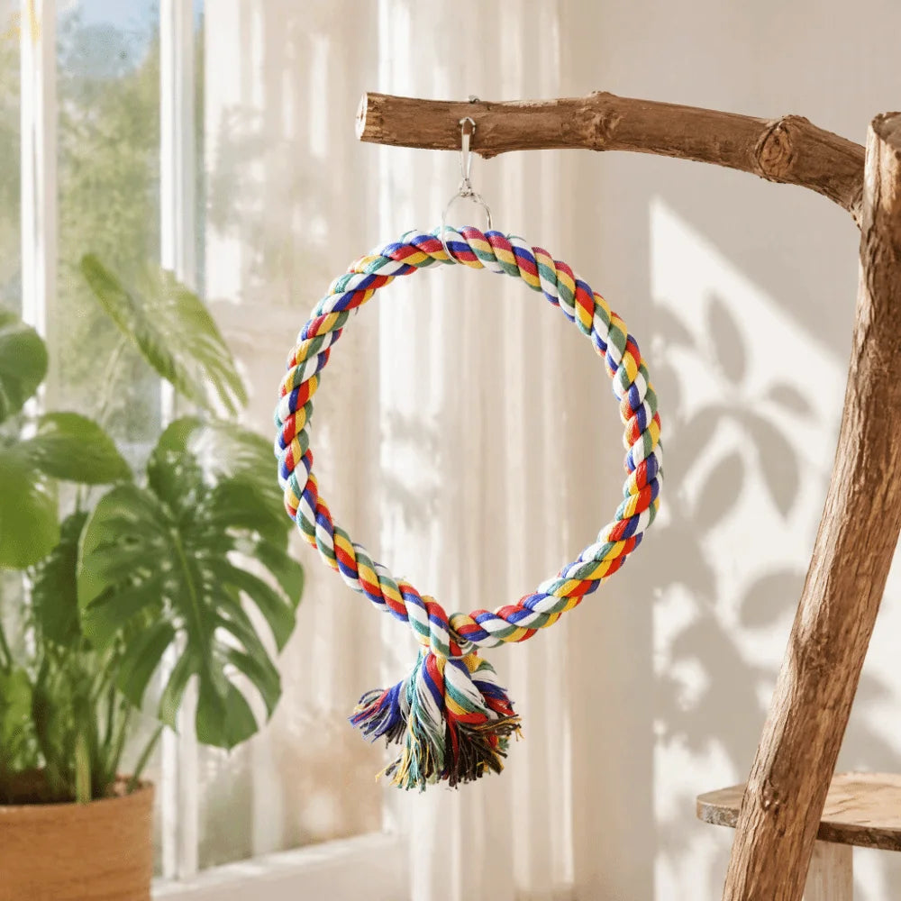 Cotton Rope Bird Swing Climbing Toy – Round Circle Design