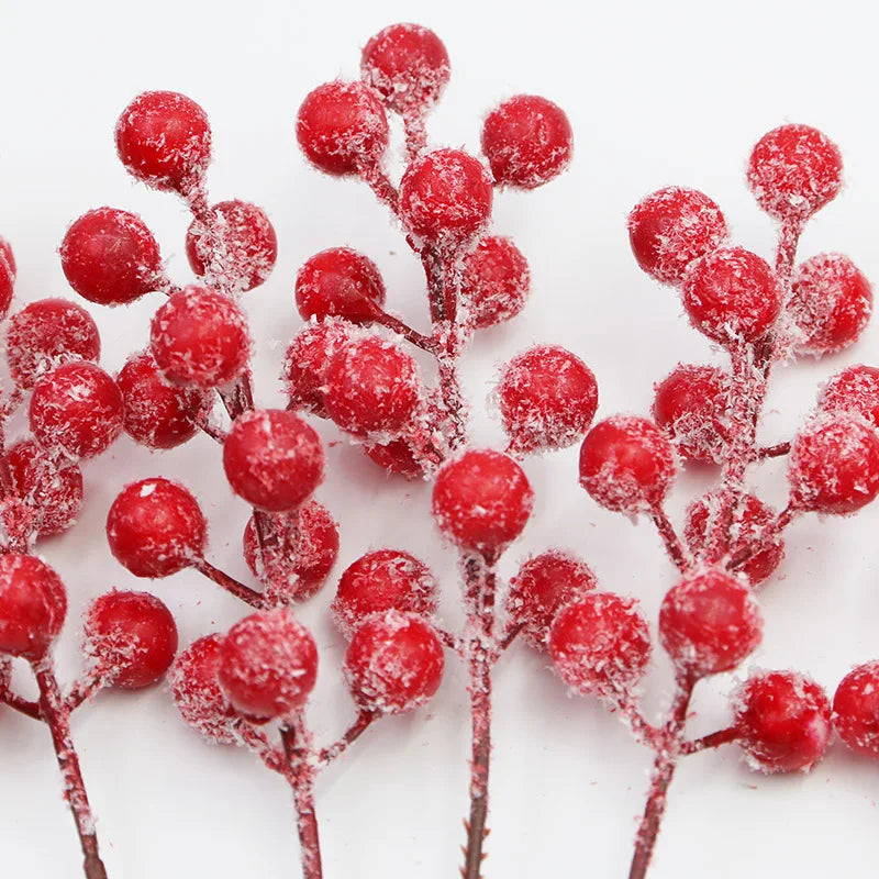 Frosted Artificial Berry Stems Christmas Decor – 10 Pack
