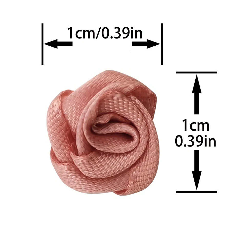 100-Pack Pink Satin Ribbon Rose Flowers 10mm | Craft Décor
