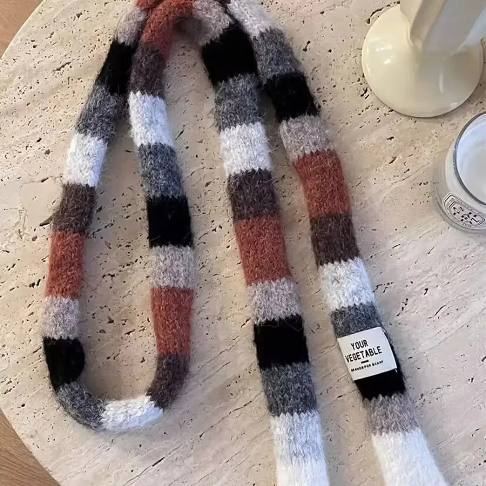Y2K Rainbow Stripe Knitted Scarf – Slim Colorful Winter Scarf