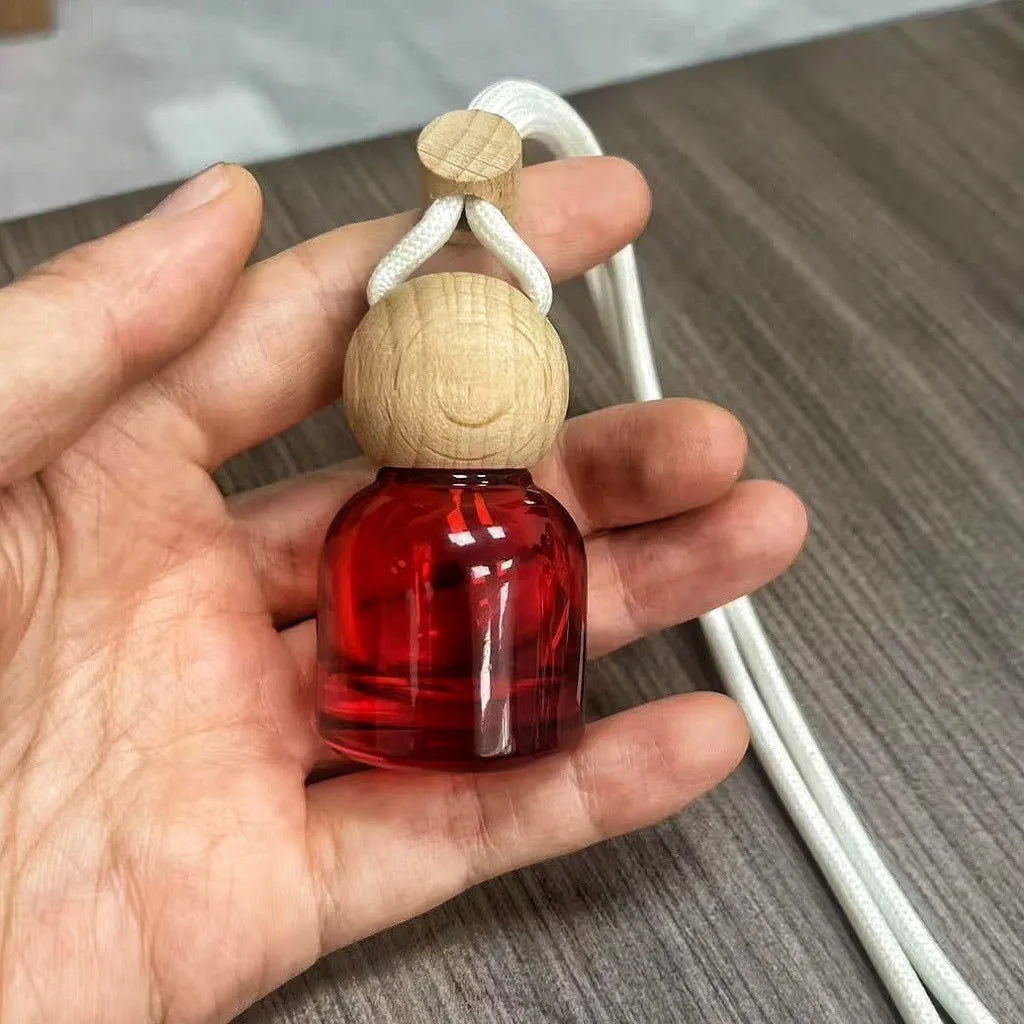 Minimalist Hanging Glass Car Diffuser Bottle | Beech Wood Cap