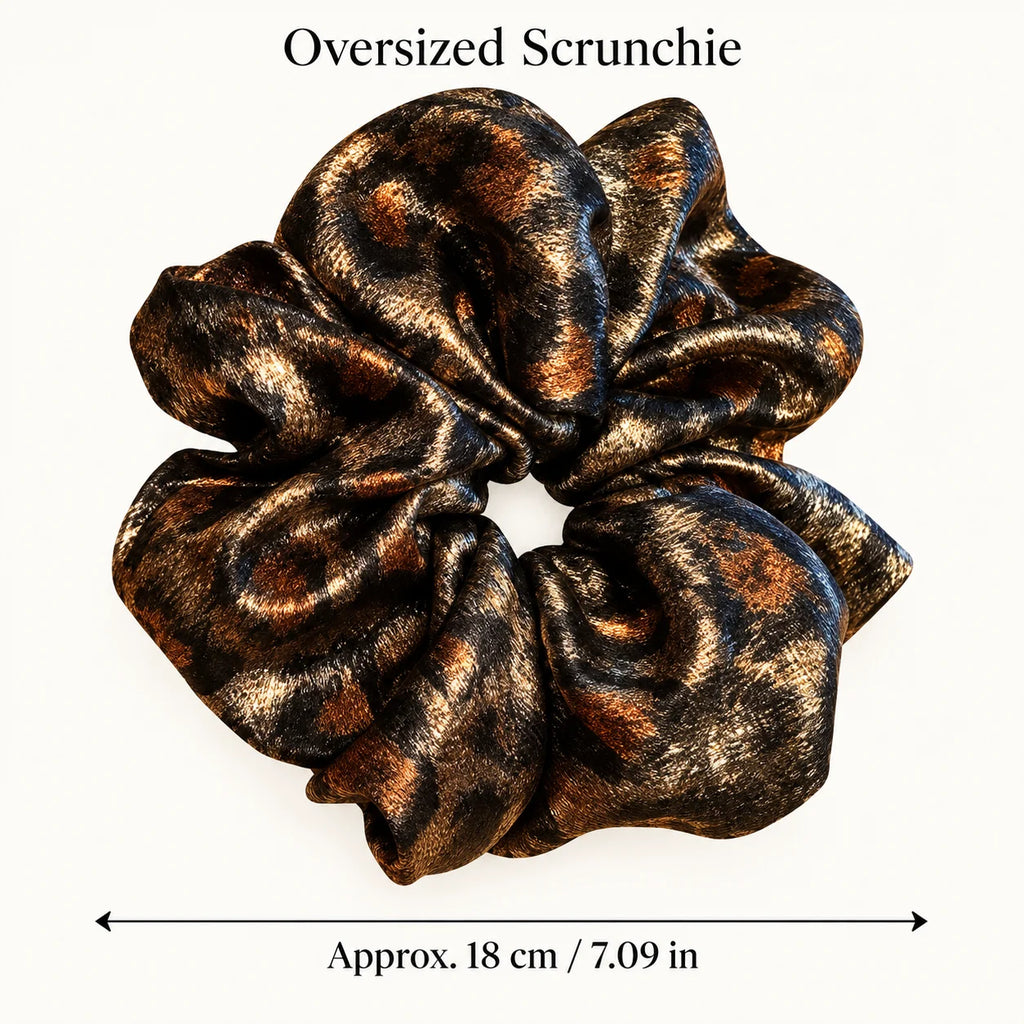 Oversized Leopard Print Scrunchie – Vintage Metallic Hair Tie