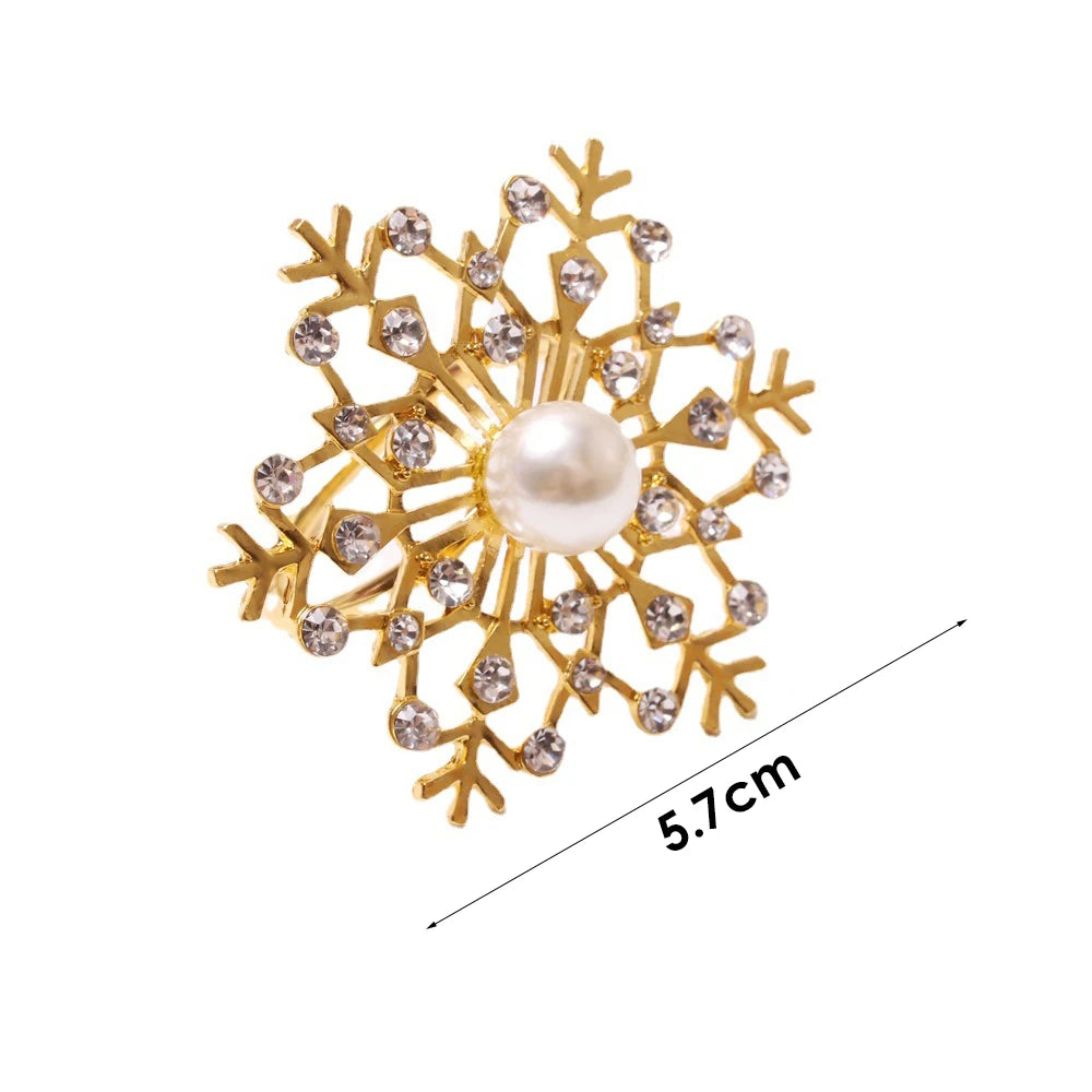 Snowflake Pearl Rhinestone Metal Napkin Rings – Christmas Décor