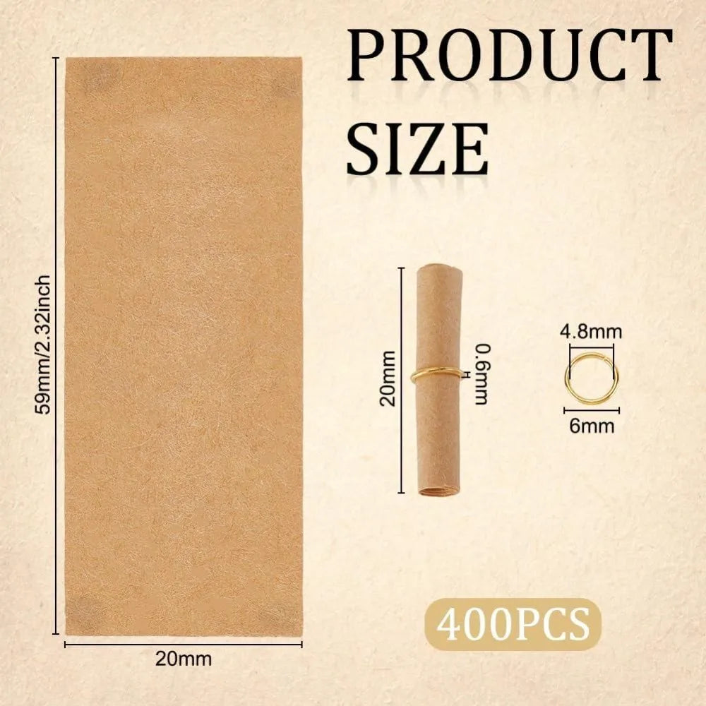 400-Pack Mini Vintage Paper Scrolls with Jump Rings – Writable