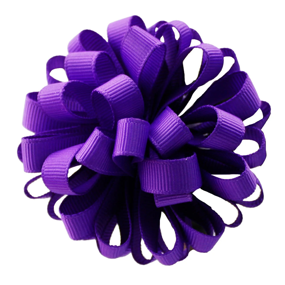 2-Pack Girls Grosgrain Ribbon Loopy Puff Hair Bow Clips