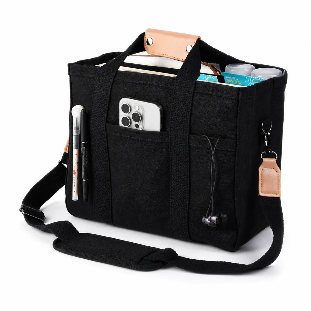 Large Canvas Tote Organizer Bag – Multi-Pocket & Shoulder Strap