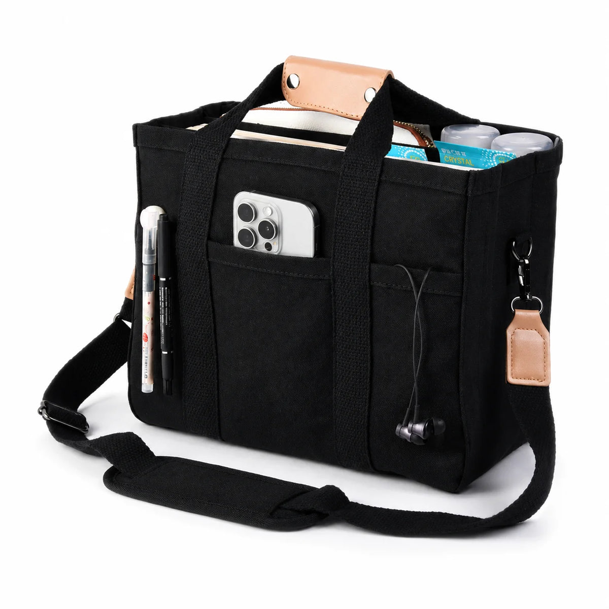Large Canvas Tote Organizer Bag – Multi-Pocket & Shoulder Strap